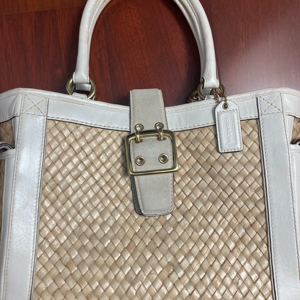 Coach White Leather Trim Tote Bag